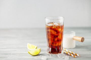 Homemade Cold Dirty Soda with  Coconut Cream, Ice and Lime. Alcohol free mocktail