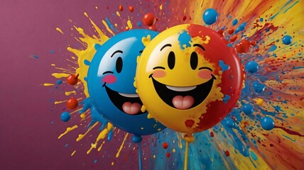 Colorful Smiley Balloons Splashed with Vibrant Paint for Festive Fun