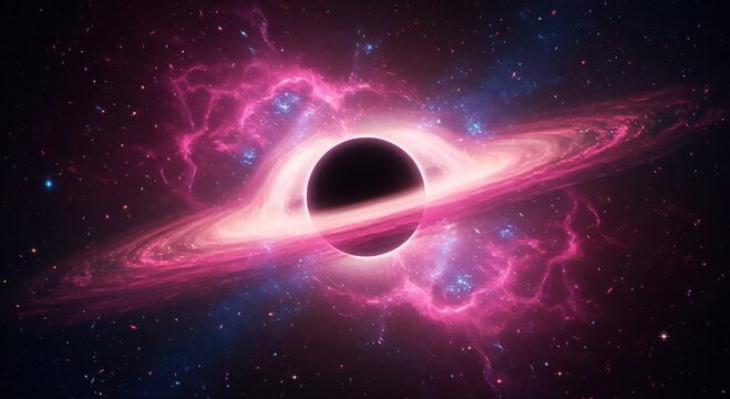 Luminous Active Galactic Nucleus with a Supermassive Black Hole. Vibrant Cosmic Scene of an AGN and Relativistic Jets. Surreal Vision of Cosmic Power and Stellar Nurseries. High-Resolution Artwork 
