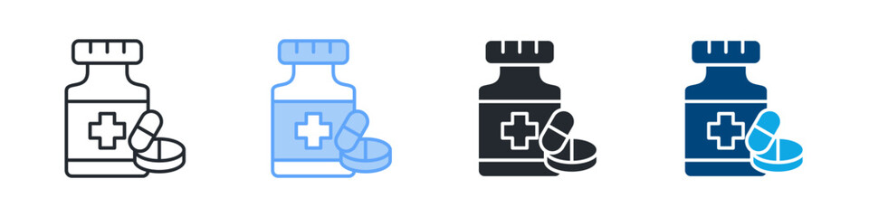 Medicine Icon Set Multiple Style. Design In Outline, Blue, Glyph, Dual Tone