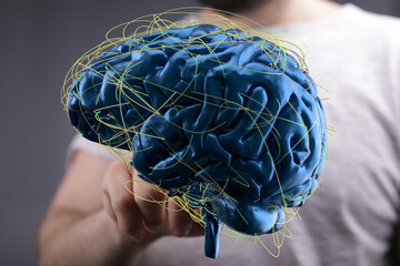 3D rendering of human brain with neural network connections.  Ideal for AI, neuroscience, and...