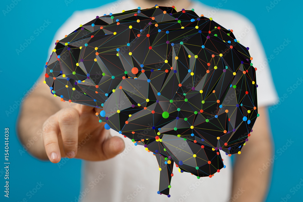 Aufkleber abstract brain with colorful nodes. ai, neural networks, technology concept.