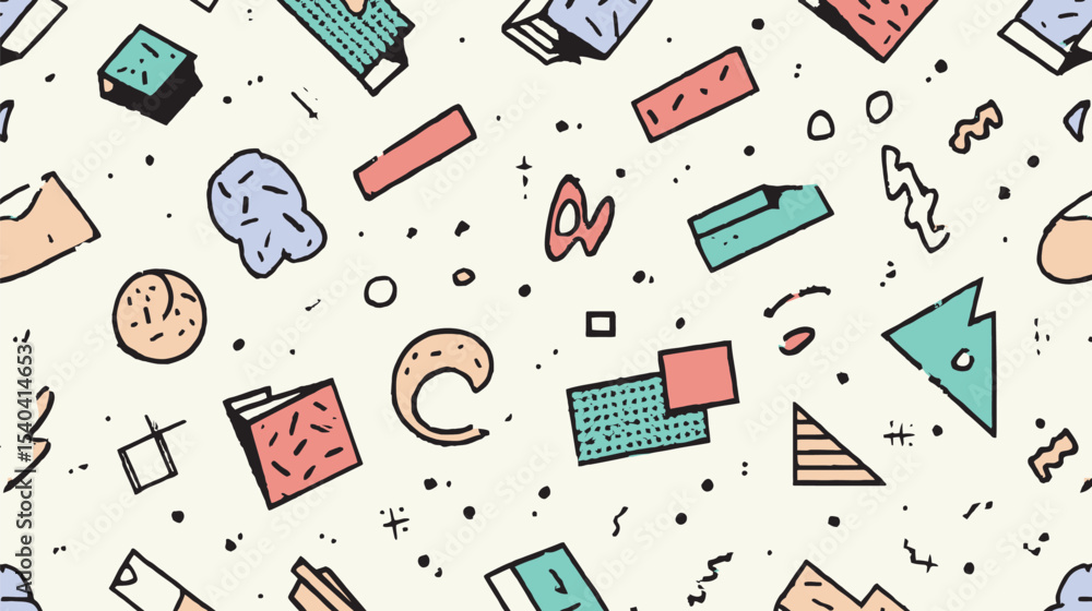 Aufkleber geometric shapes scatter across the vibrant retro pattern backdrop texture design
