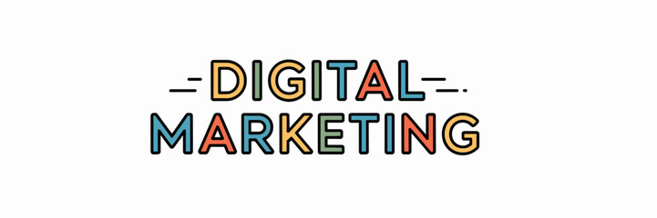 Colorful Digital Marketing Word Art Illustration on White Background