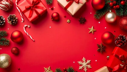 Festive Red Christmas Gift Background.
