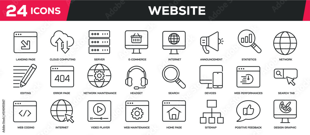 Poster set of collection line icons related website, interface, online. editable stroke. perfect pixel on t