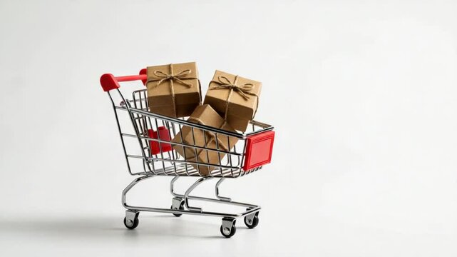 Shopping cart full of wrapped gifts