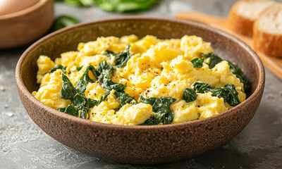 Huevos con Espinacas - Scrambled eggs with spinach, a healthy start to the day.