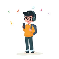teen boy listening to music  cartoon vector illustration