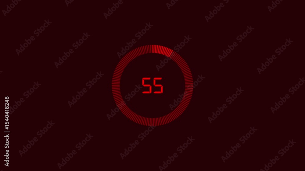 Poster one minute countdown animation from 60 seconds to 0 seconds on a transparent background.