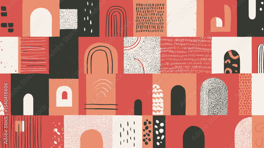 Poster abstract shapes arrange patterns displaying vivid color palettes presenting modern design
