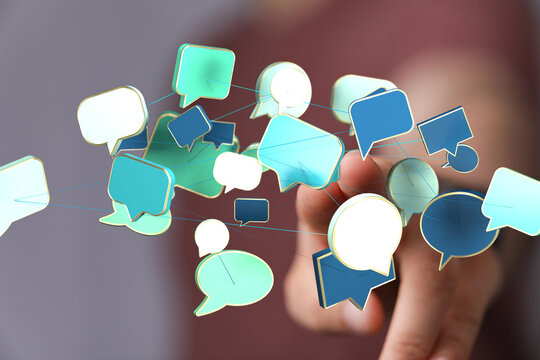 Abstract image of interconnected speech bubbles, representing global communication and networking.
