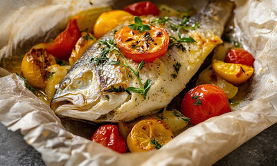 Pescado Empapelado - Fish baked in parchment paper with herbs and vegetables.