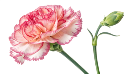Carnation favoured for its long lasting blooms on white background PNG. AI GENERATED