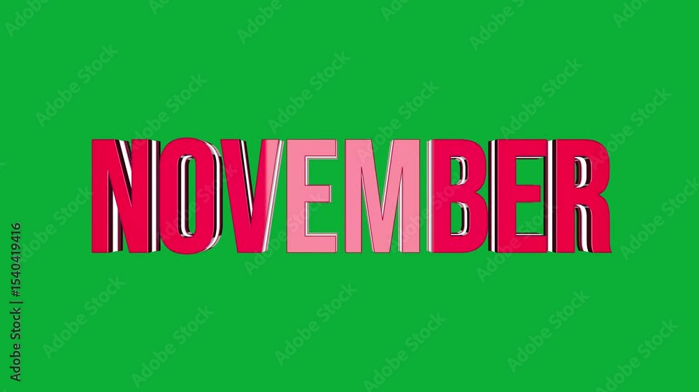 Poster november 3d text rotation on green screen background