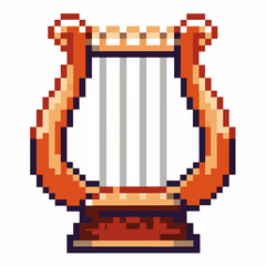 Pixel art lyre icon, ancient musical instrument isolated retro design, classical stringed harp for audio, culture, melody concept