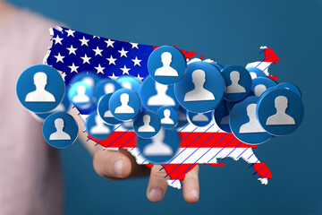 Illustrative image showing a network of people across the United States, representing national...
