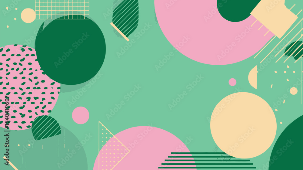 Poster colorful shapes overlap creatively within abstract composition on lightgreen background