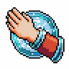 Pixel art hand clapping gesture applause icon, retro video game symbol, appreciation, approval, positive feedback