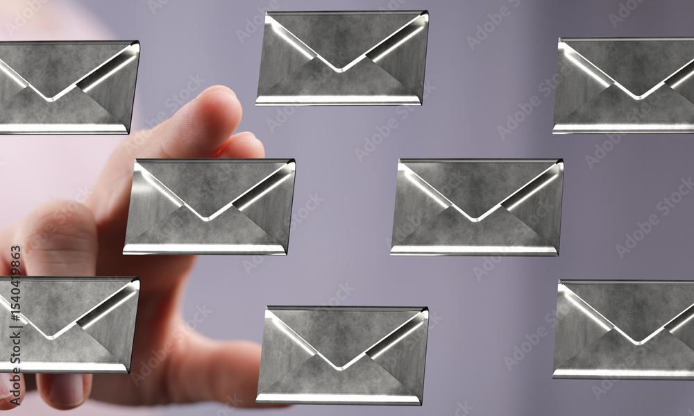 Aufkleber Image of a hand interacting with digital email icons, representing online communication and inbox management.