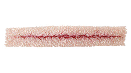 Realistic surgical cut scar seamlessly integrated onto skin, ideal for medical visualizations or special effects projects, featuring a transparent background for easy compositing