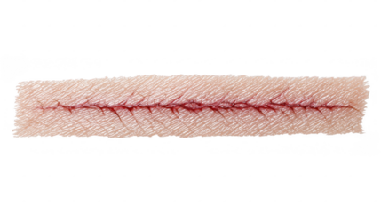 Realistic surgical cut scar seamlessly integrated onto skin, ideal for medical visualizations or special effects projects, featuring a transparent background for easy compositing