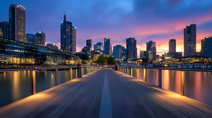Obraz premium Docklands melbourne cityscape sunset waterfront view