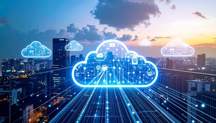 Cloud Computing Cityscape Network.