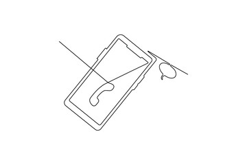 Fototapeta premium Smart phone touch screen gadget continuous one line art outline drawing minimalist single line unique mobile phone vector illustration.
