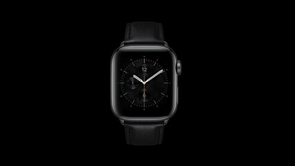 Modern Smartwatch With Black Leather Strap on Dark Background