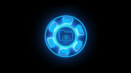 Isolated illuminated neon security icon of digital technology and black background. Digital security concept, video motion graphic animation.