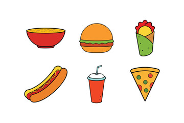 Colorful fast food elements set of vector illustration