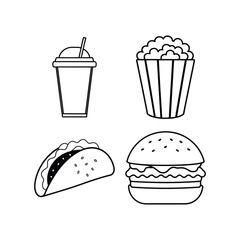 Fast food set of line art vector illustration(B)