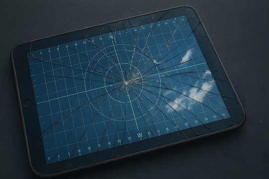 A glowing radar interface on a military tablet represents tracking and detection during a digital battlefield operation