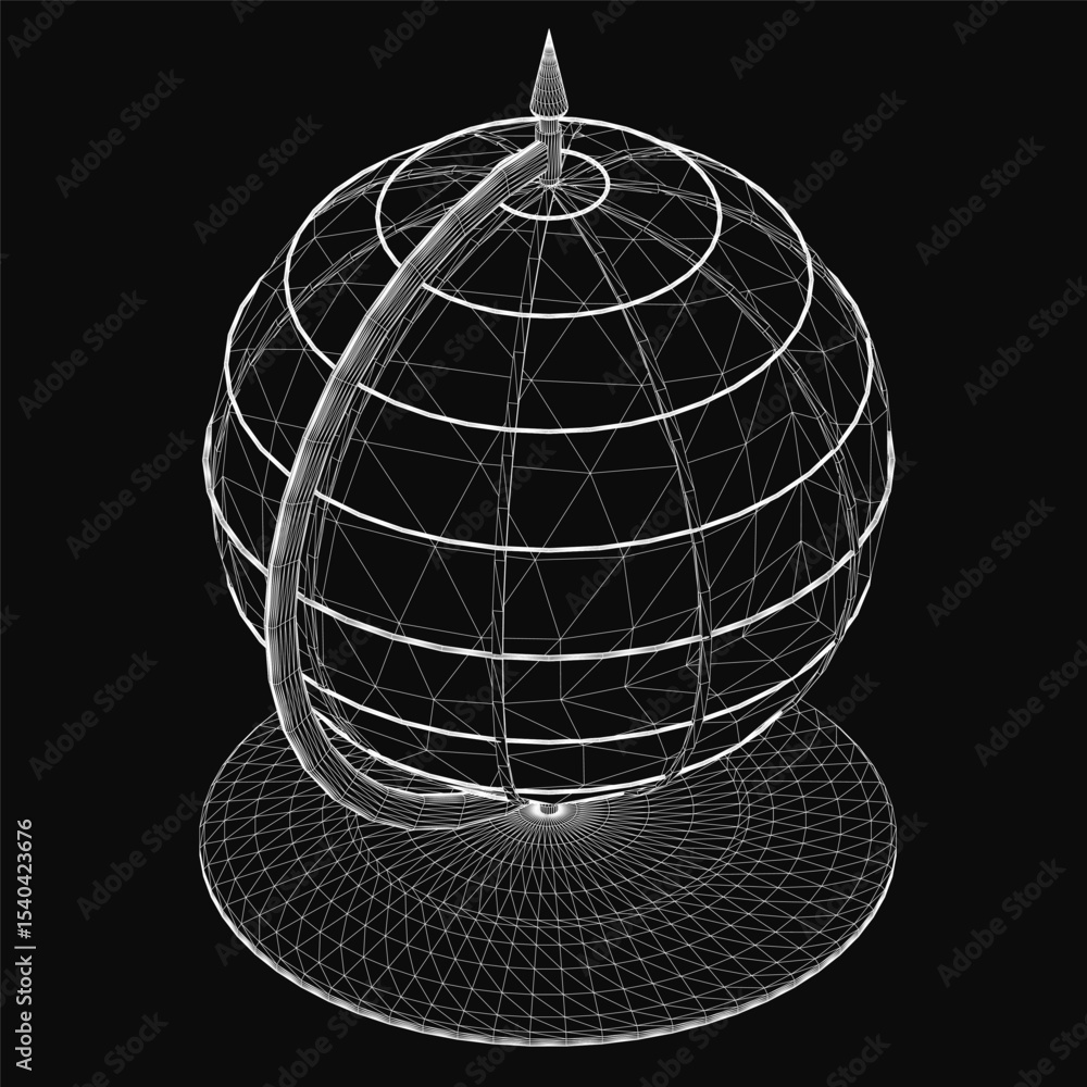 Poster a 3d wireframe globe with intricate geometric patterns floats against a sleek black background, show