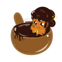 Cute Chocolate Dessert Character in Bowl