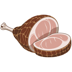 Cartoon ham slice meat vector isolated white background