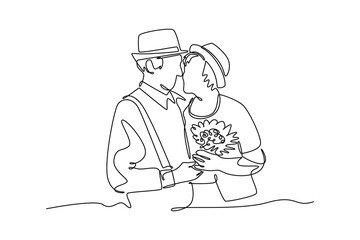 Senior love concept. Single line draw design. Vector graphic illustration