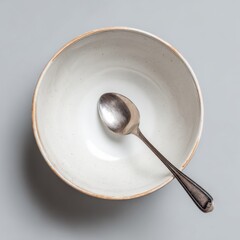 Cereal bowl with an empty spoon rests on a smooth surface, inviting memories of breakfast moments filled with delight and comfort