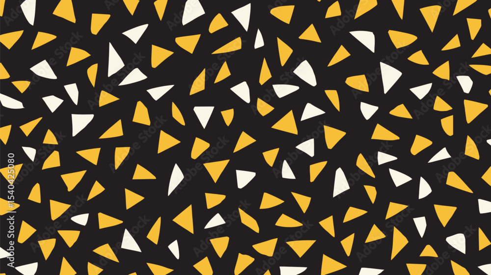 Poster scattered triangles float abstractly in dark backdrop creating pattern design