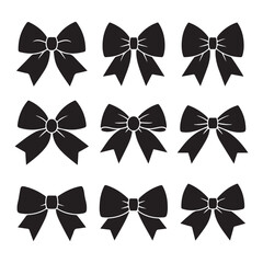 Collection of black bow illustrations for various applications