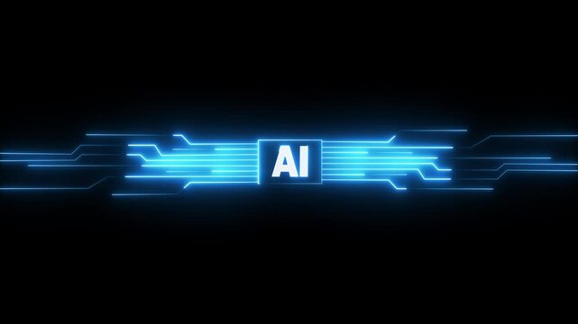 Motion graphic of digital AI Circuit Integration and Data. Motion graphic of digital AI logo with futuristic technology . microchip, Futuristic Screen on 4k AI Circuit Integration and Data.