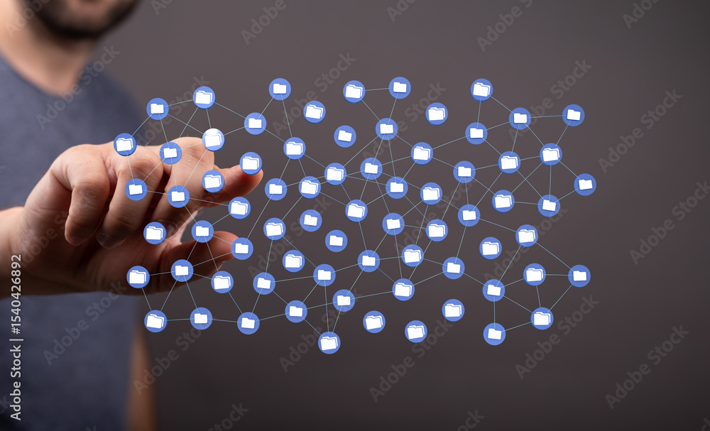 Poster Improve data management with efficient file organization. Visual representation of interconnected files.