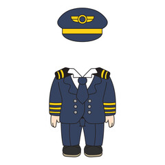 Portrait of a pilot. Flat Cartoon Illustration of Male Pilot in Professional Airline Uniform with Cap and Epaulets