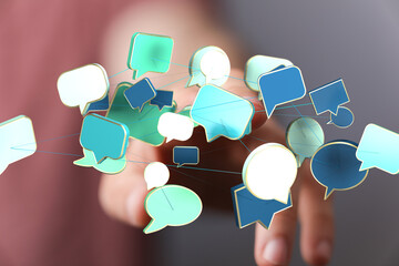 Abstract image of interconnected speech bubbles, symbolizing global communication and networking.