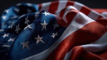 Symbolic presentation of the american flag in close-up studio setting textile detail vibrant colors