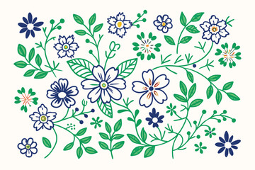 Seamless Floral Pattern with Vibrant Blossoms and Delicate Leaves for Elegant Textile and Wallpaper Designs	
