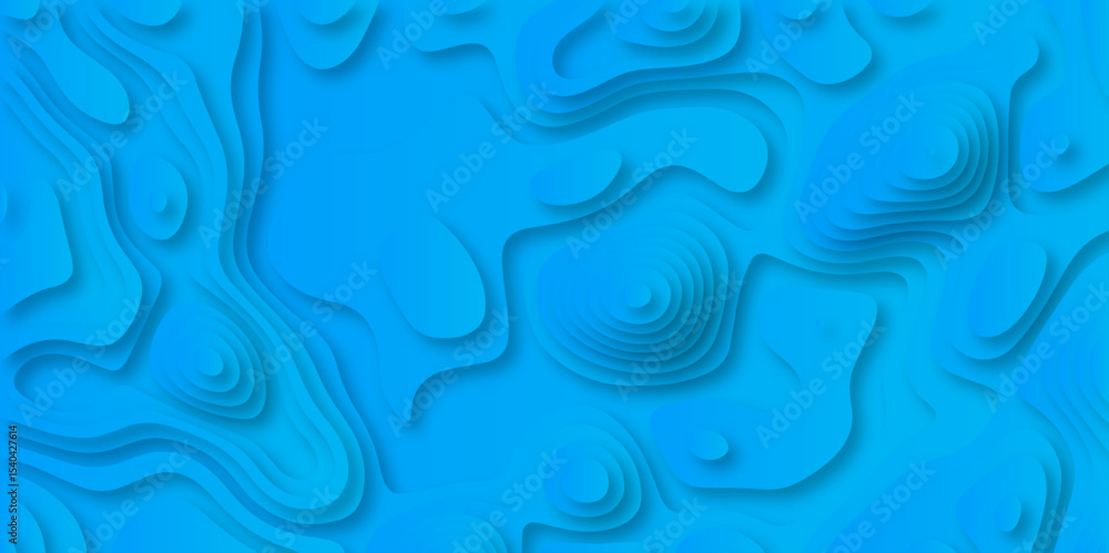 Poster paper cut 3d render topography abstract, beautiful blue background. geometric map relief texture wit