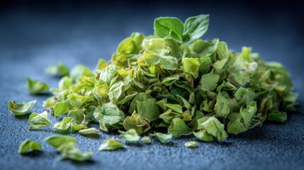 Crushed oregano texture highlights natural herbs on a matte background showcasing culinary potential and earthy charm