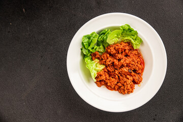 Tuna tomato sauce canned fish seafood fresh delicious gourmet food background on the table rustic food top view copy space keto and paleo diet vegan food pescetarian diet